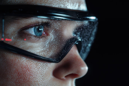 close-up of person's face with water dropletsの素材