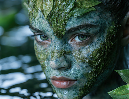 Mysterious nature portrait of a human faceの素材