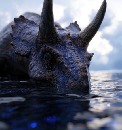 Majestic Rhinoceros Emerging from Tranquil Watersの素材