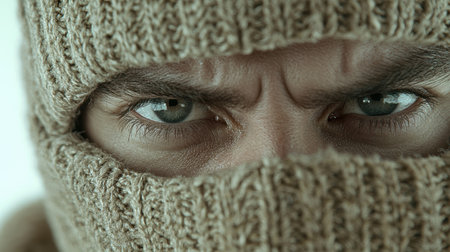 Mysterious eyes peering through a cozy knit fabricの素材