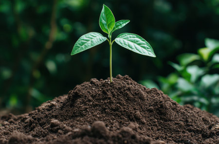 young plant growing in soilの素材