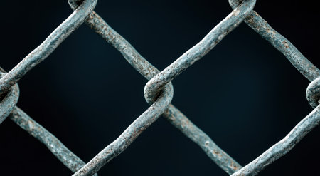 Rusty metal grid against dark backgroundの素材