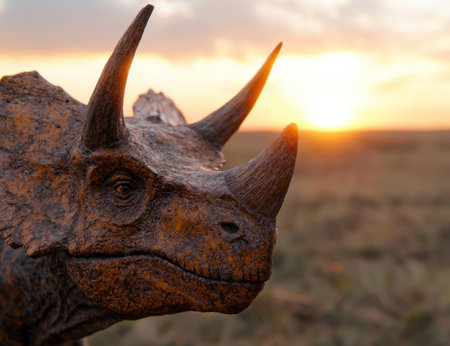 Majestic rhinoceros silhouette at sunsetの素材