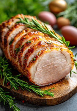 Juicy roasted pork tenderloin with herbs and spicesの素材