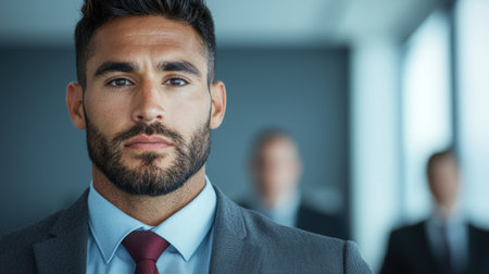 Serious businessman with beard looking at cameraの素材