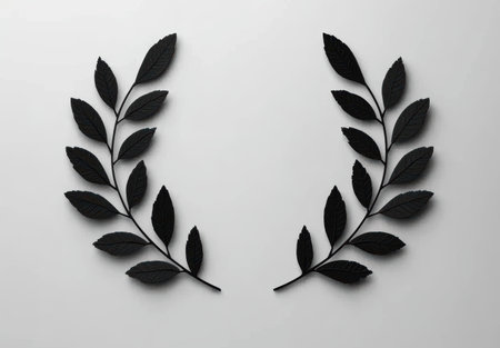 Elegant black leaves forming a symmetrical wreathの素材