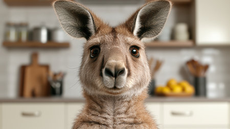 Curious kangaroo in kitchenの素材