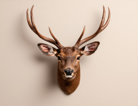 Close-up portrait of a majestic deer with large antlersの素材
