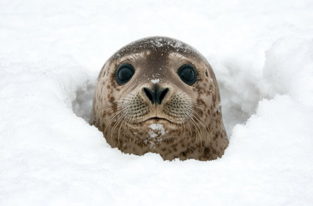 Adorable seal pup in the snowの素材