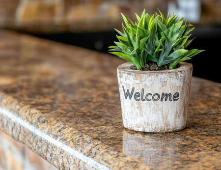 Welcoming green plant in rustic wooden planterの素材