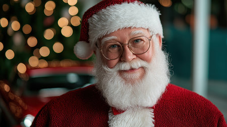 smiling santa claus in red suit and hat with white beardの素材