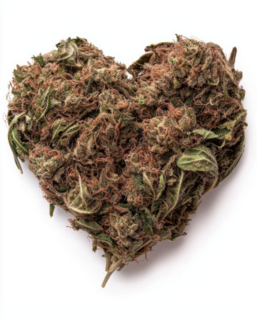 Dried cannabis bud in the shape of a heartの素材