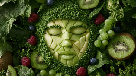 Healthy green face made of fruits and vegetablesの素材