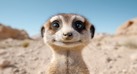 curious meerkat in desert landscapeの素材