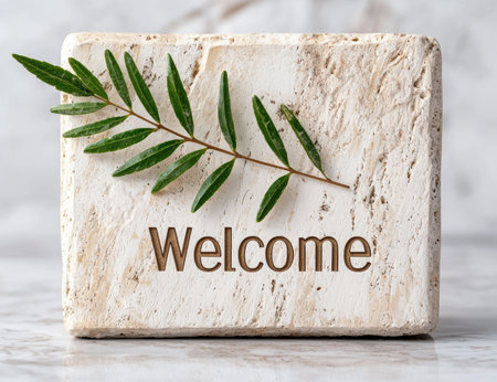 welcome sign with olive branchの素材