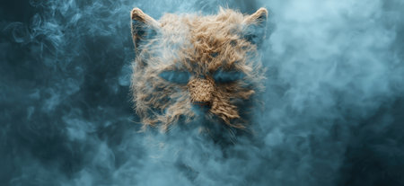 Furry feline face in smoky atmosphereの素材