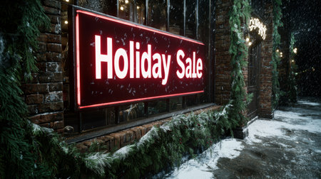 holiday sale sign in snowy winter sceneの素材