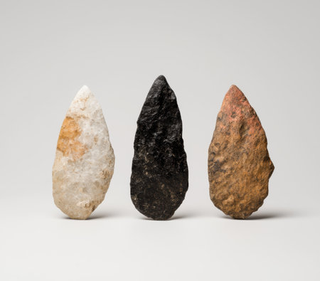 Prehistoric stone tools on a plain backgroundの素材