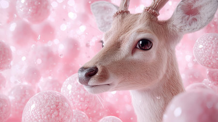 Whimsical deer in magical pink winter wonderlandの素材