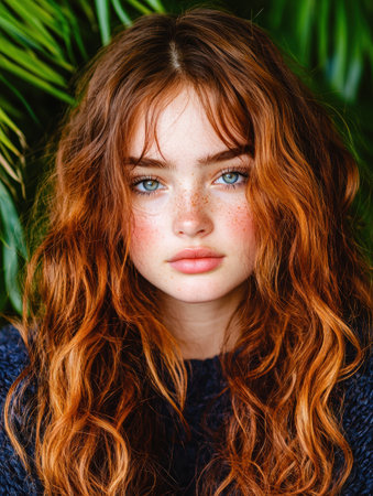 Vibrant redhead with striking blue eyesの素材