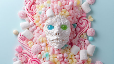 colorful candy skull on pink and blue backgroundの素材