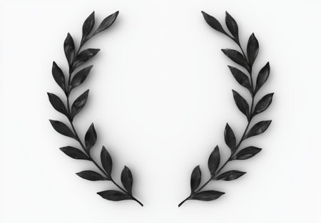 black laurel wreath on white backgroundの素材