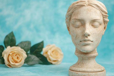 serene stone bust with rosesの素材