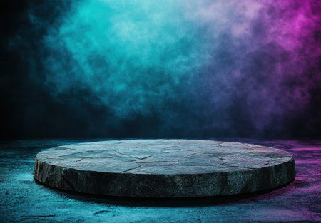 Mystical stone platform in colorful smokeの素材