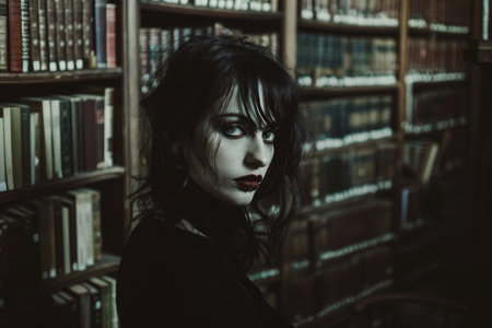 mysterious woman in libraryの素材