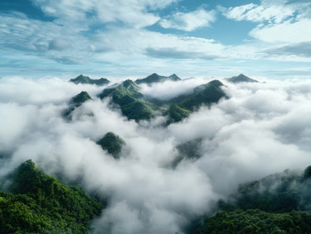Majestic mountain landscape shrouded in mistの素材