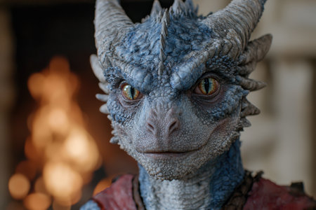 close-up of a fierce-looking dragonの素材