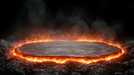 Fiery volcanic crater with molten lavaの素材