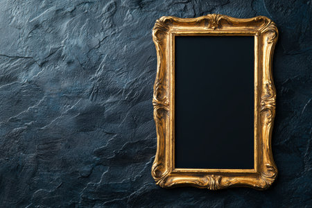 Ornate golden frame on dark slate backgroundの素材