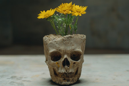 Skull vase with yellow flowersの素材