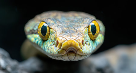 Close-up of a colorful snake's faceの素材