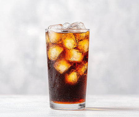 refreshing glass of iced cola with ice cubesの素材