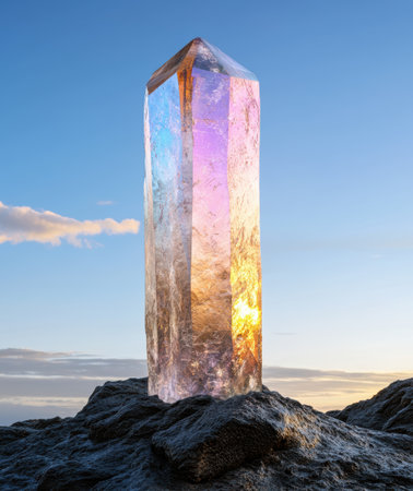 Mystical crystal quartz monolith in natureの素材