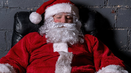 santa claus resting in leather chairの素材