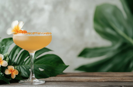 tropical cocktail with plumeria flowerの素材
