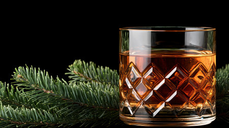 glass of whiskey with pine branchesの素材