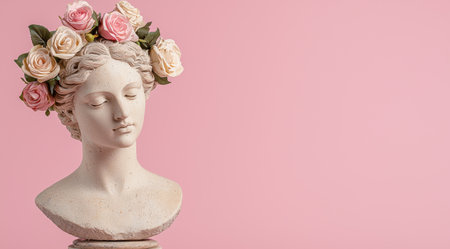 floral bust sculpture on pink backgroundの素材