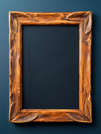 Rustic wooden picture frame on dark backgroundの素材