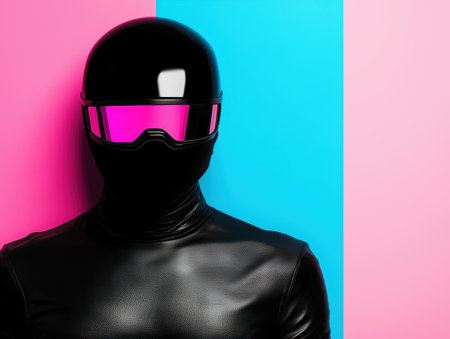 futuristic masked figure in black leatherの素材