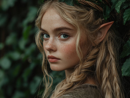 Enchanting elf-like woman in the forestの素材