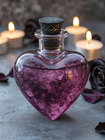 Mystical amethyst crystal perfume bottle with candlesの素材