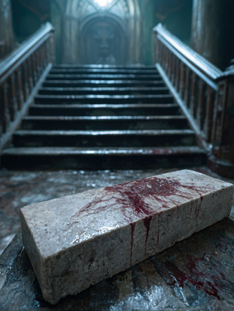 Ominous staircase with blood-stained brickの素材