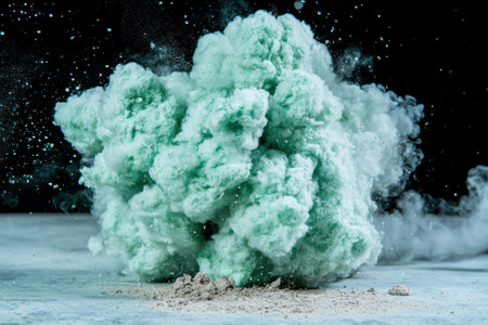 Dramatic cloud of green smoke explosion on snowy landscapeの素材