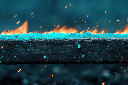 Fiery sunset over a dark ocean landscapeの素材