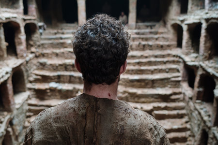 Rugged individual exploring abandoned ruinsの素材