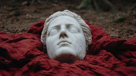 Dramatic sculpture of a pensive faceの素材